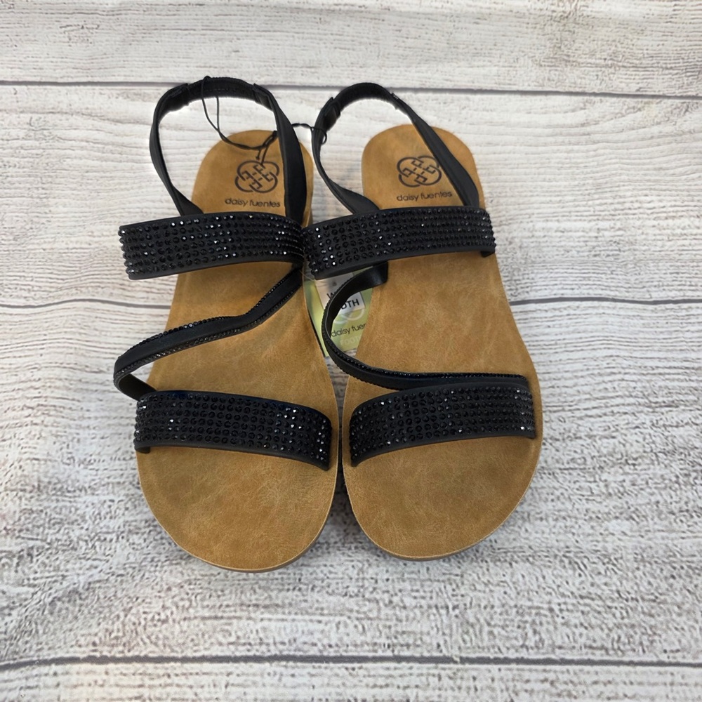 Daisy Fuentes Tan and Black Rhinestone Sandals for Women